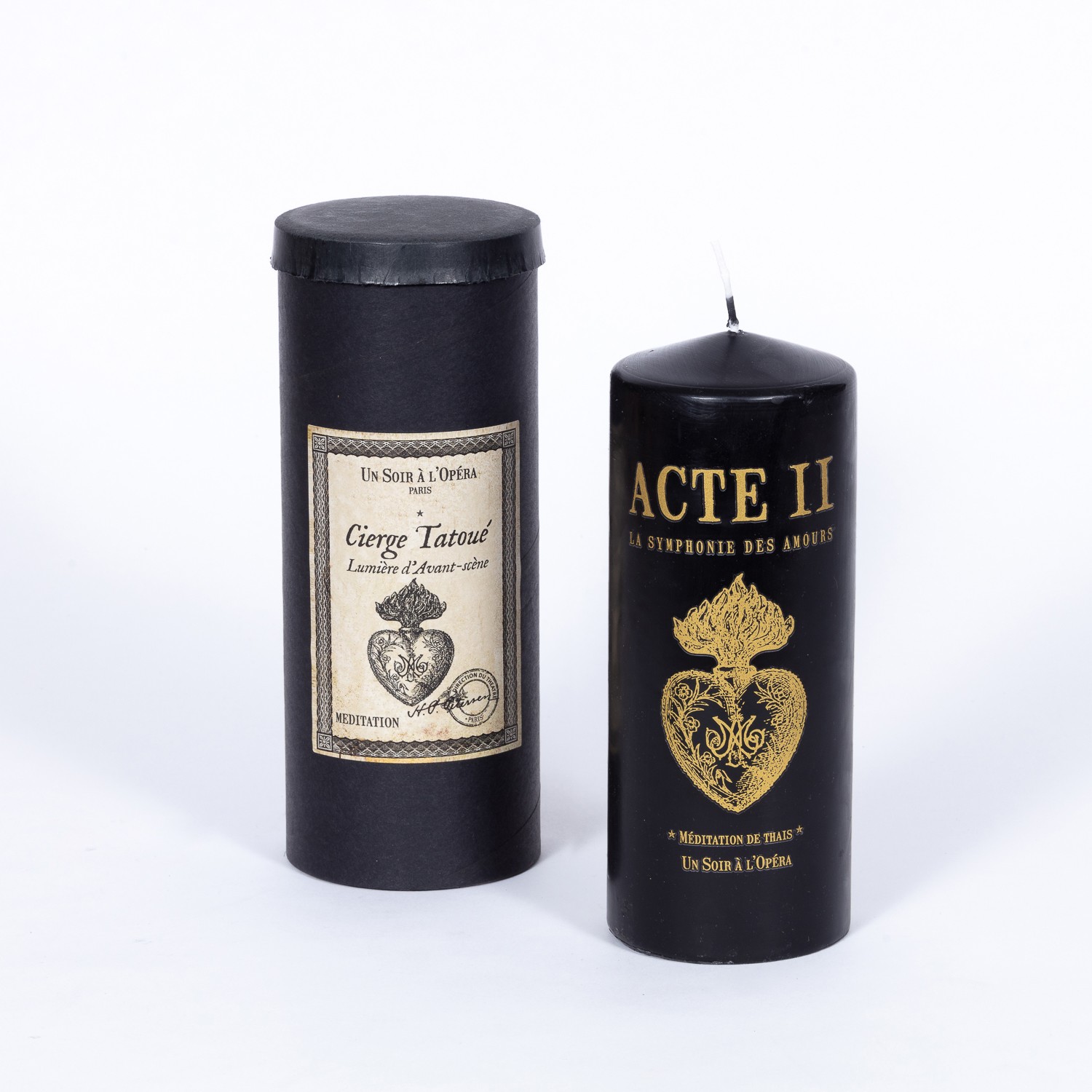 MÉDITATION DE THAIS - Tattooed pillar candle - Black - 4 units minimum